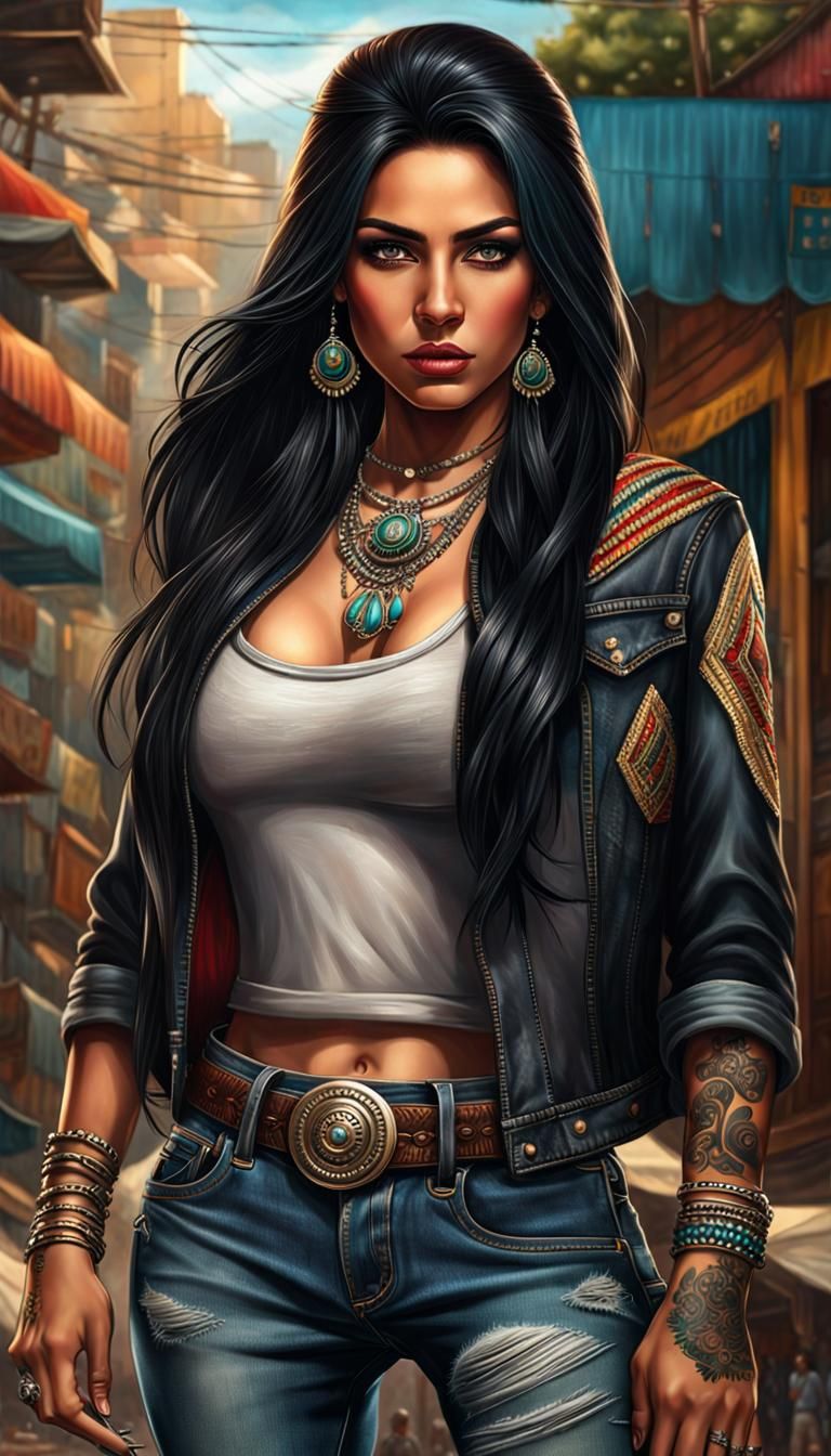 Native American Woman on Medellin Street in 8K