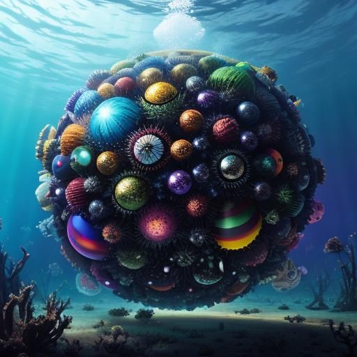 Surreal Underwater Tarantula Apocalypse with Rainbow Spheres