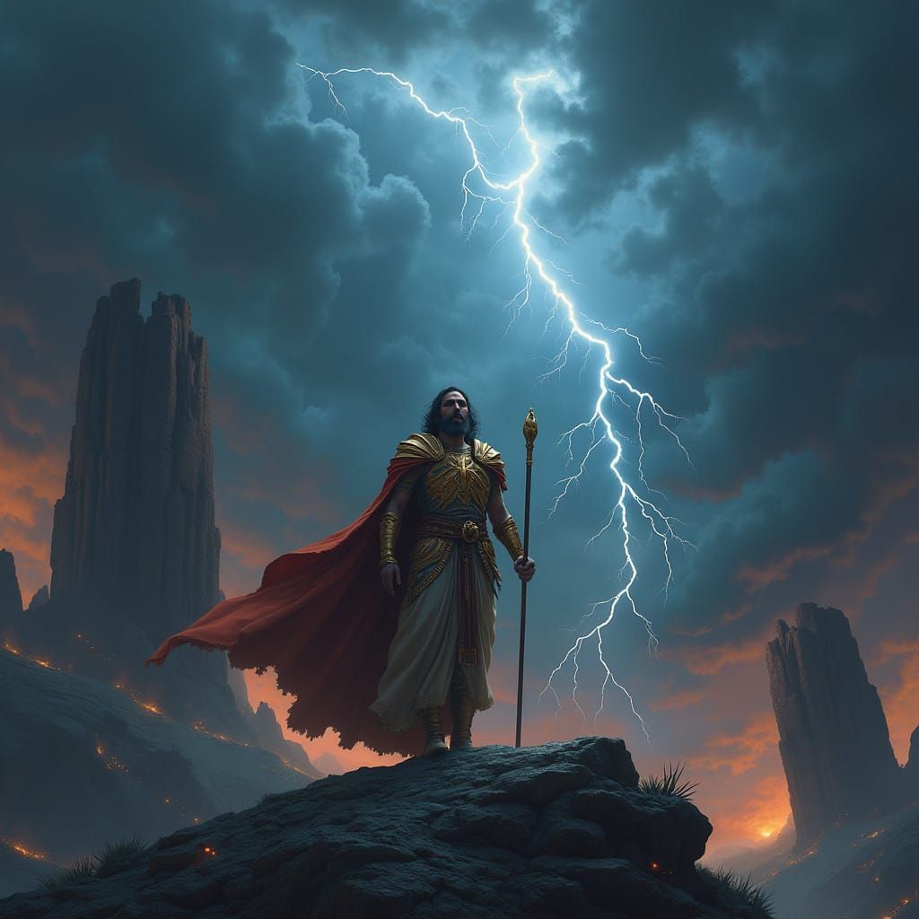 Warrior Moses: Ancient God on a Stormy Mountain