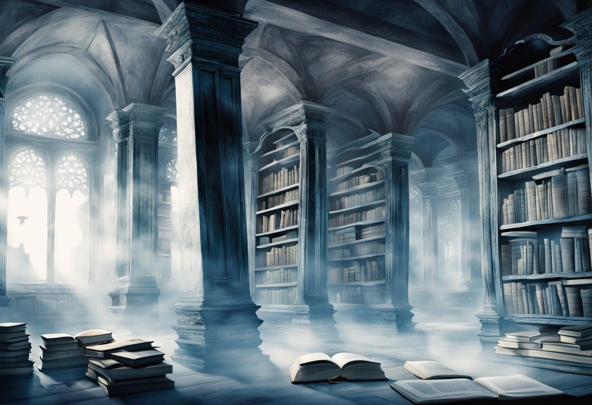 Eerie Bookstore with Glowing Book