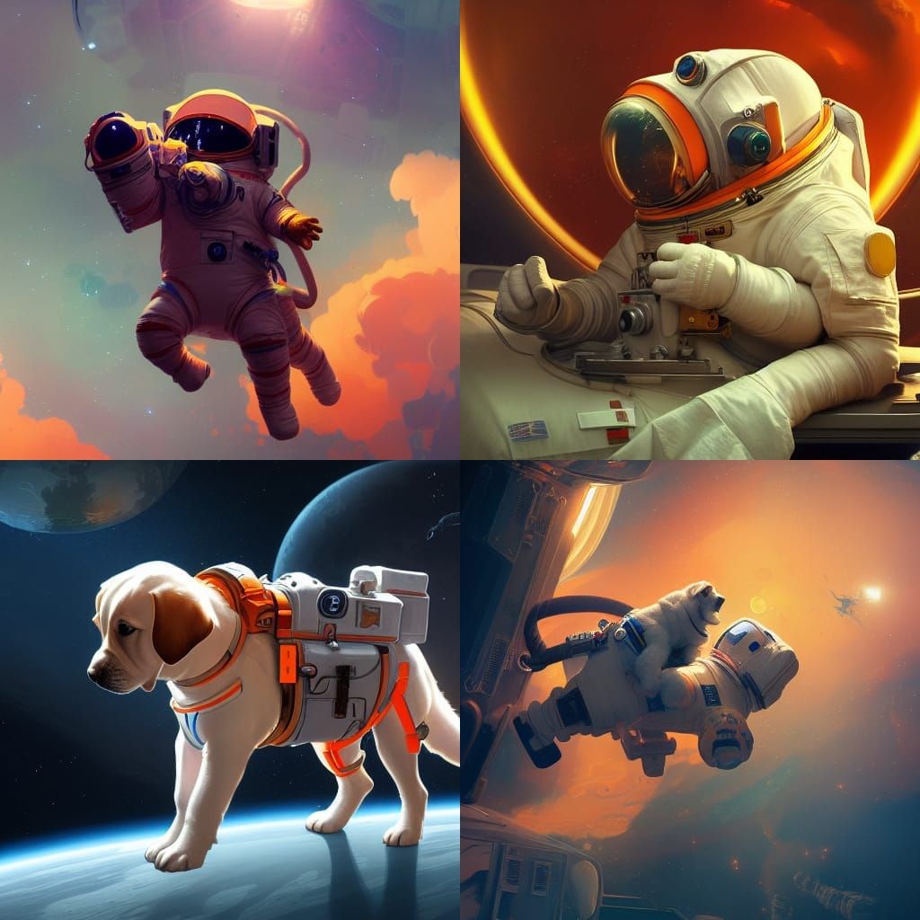 Puppy Astronaut in Space: Hyperdetailed Concept Art