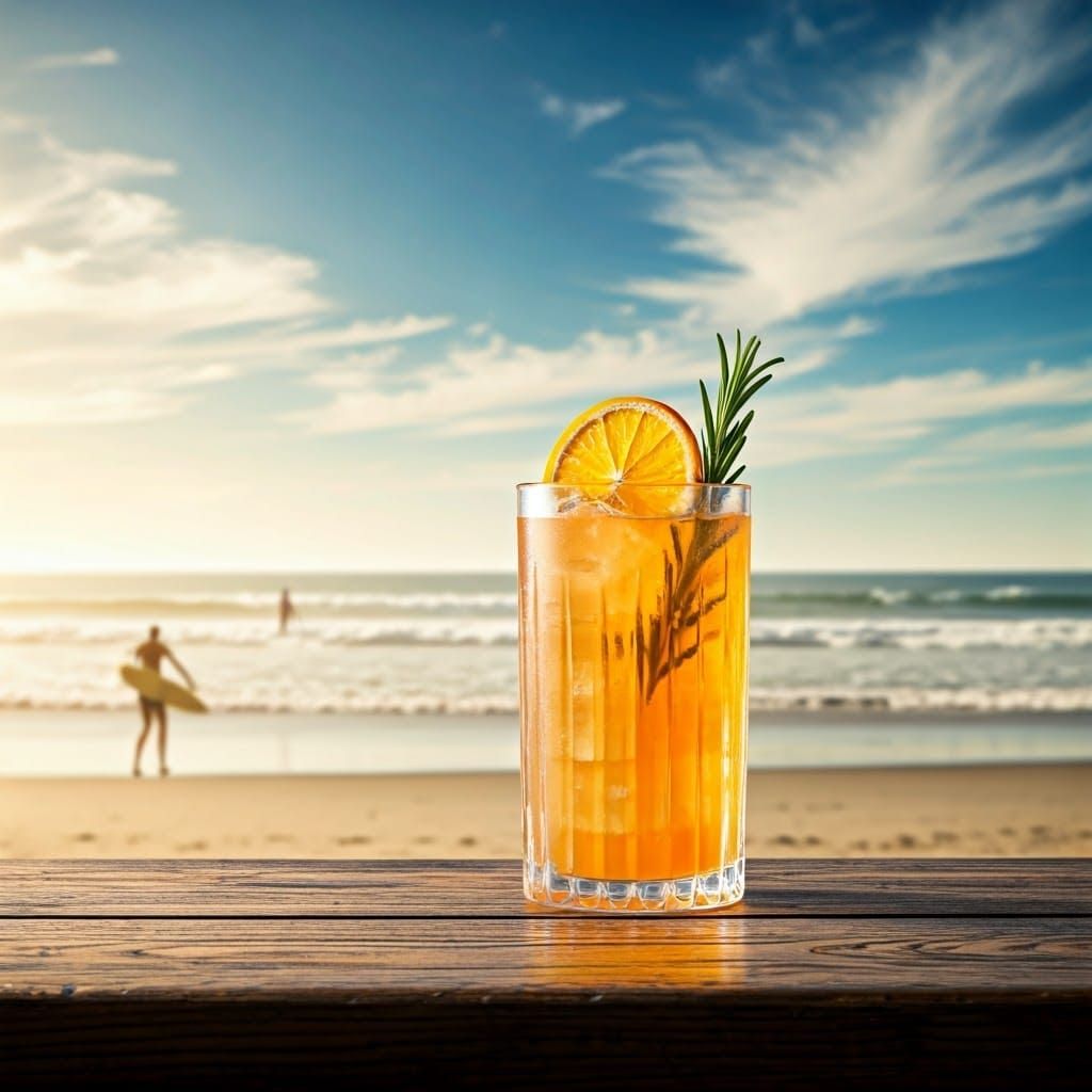 California Surf Beach Bar with Vintage Cocktail, 1955