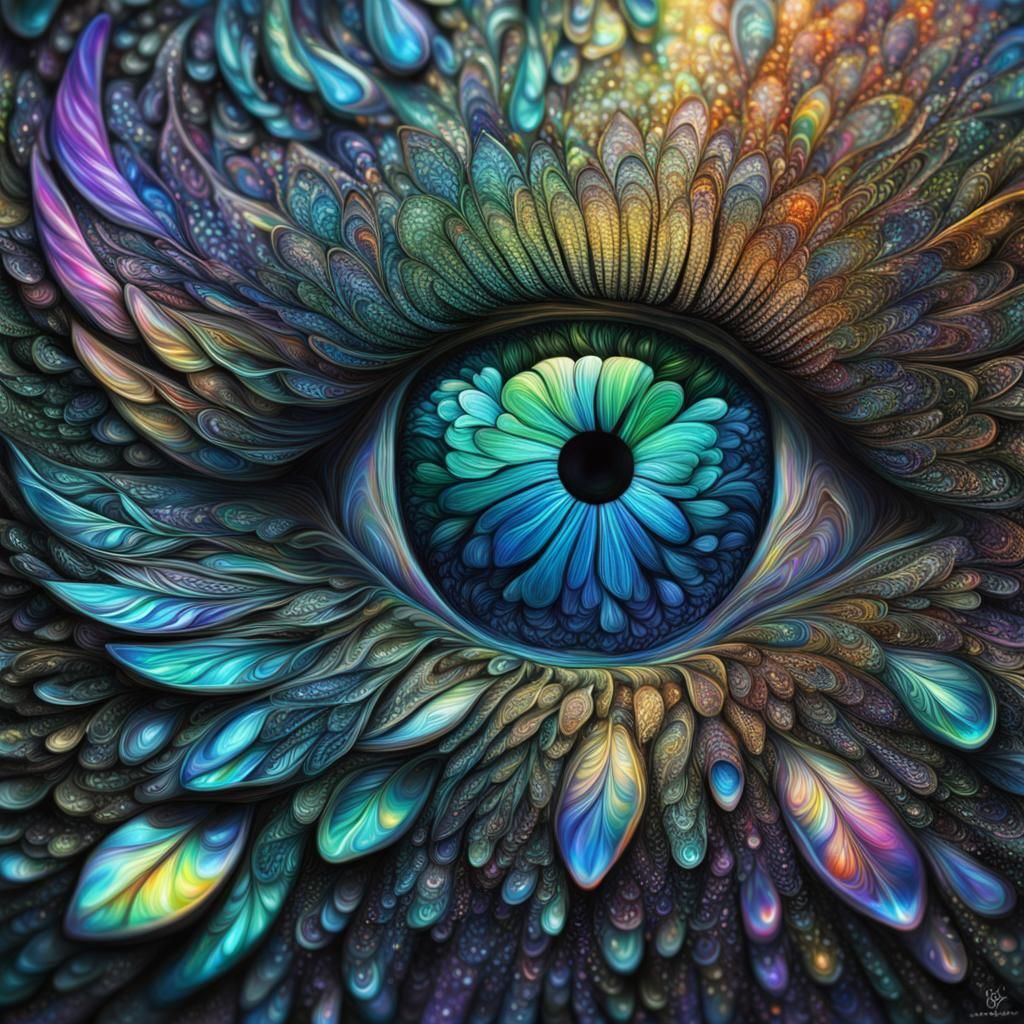Iridescent Eye Reflecting Inner Happiness in HDR