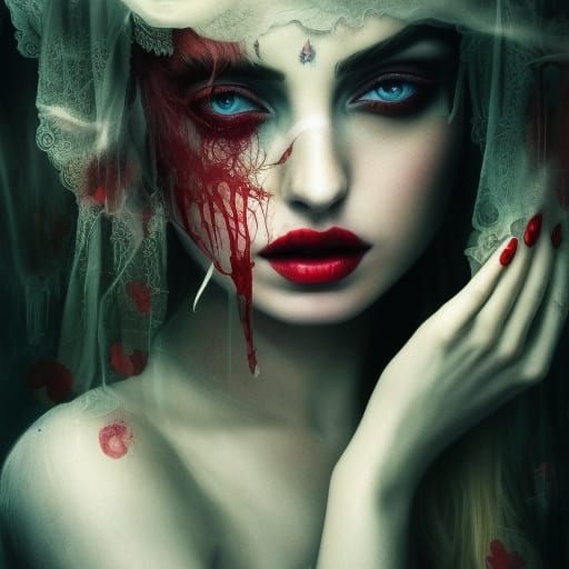 Elegant Ghost with Red Hair in Dark Fairytale Style