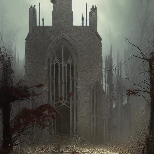 Sinister Abandoned Church Ruins: A Dark Fantasy