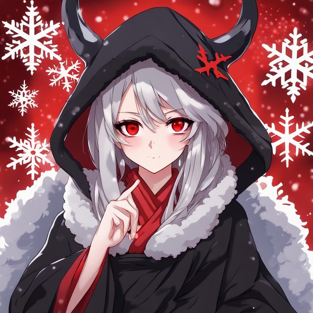 Demonic Sorceress Portrait with Red Snow Magic