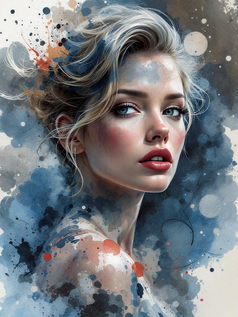 1950s Pin-Up in Whiskey-Splatter Surrealism