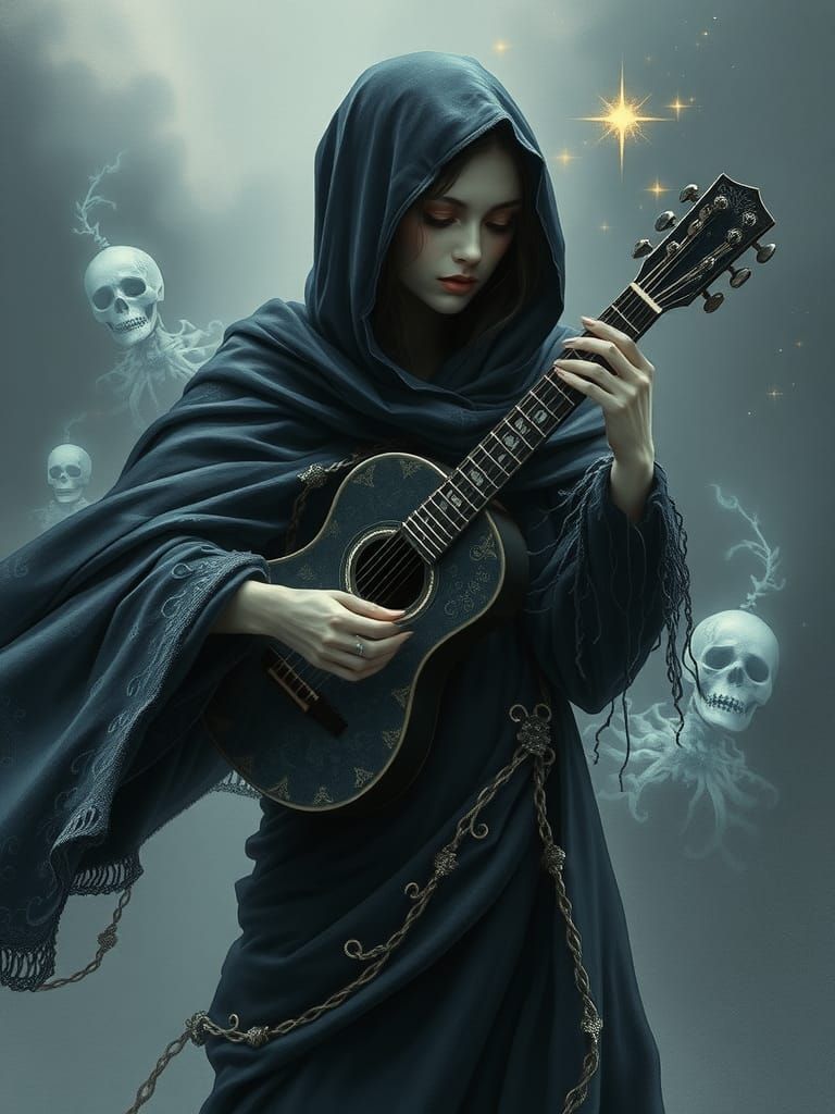 Ethereal Bard with Lute in a Haunting Scene