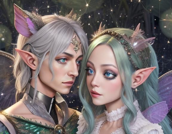 Fae Lovers in Rococo Style Starlight Embrace