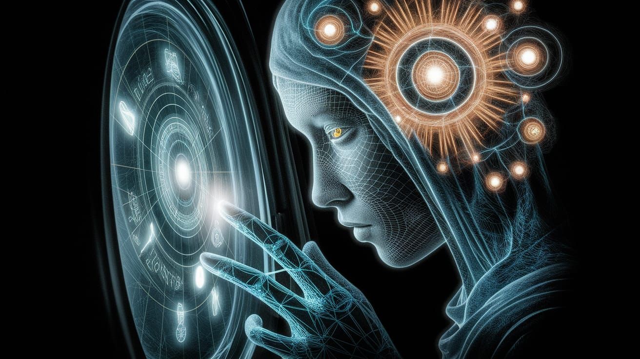 Angelic Star Traveler with Holographic Glyphs and Plasma Hal...