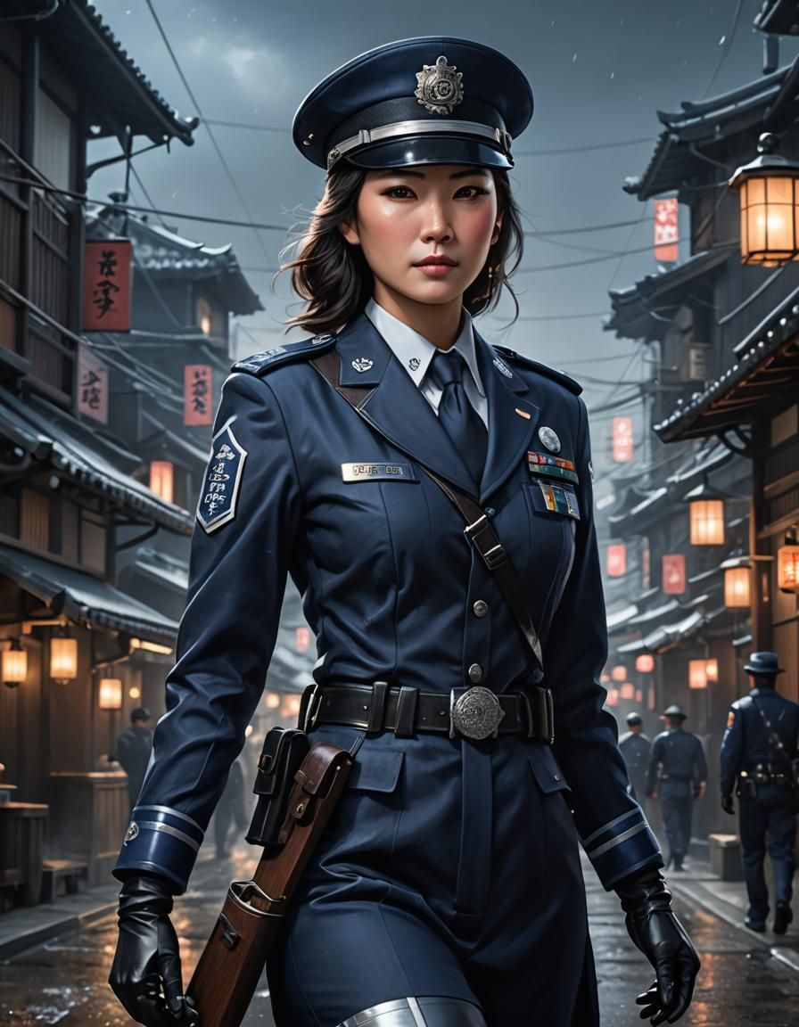 Beautiful Japanese Policewoman in Dark Fantasy Art