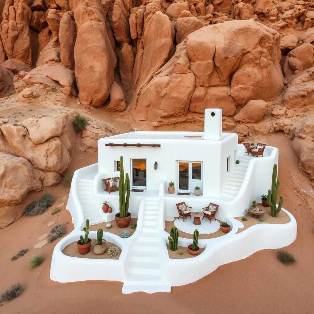 Whimsical Adobe House in Desert Landscape