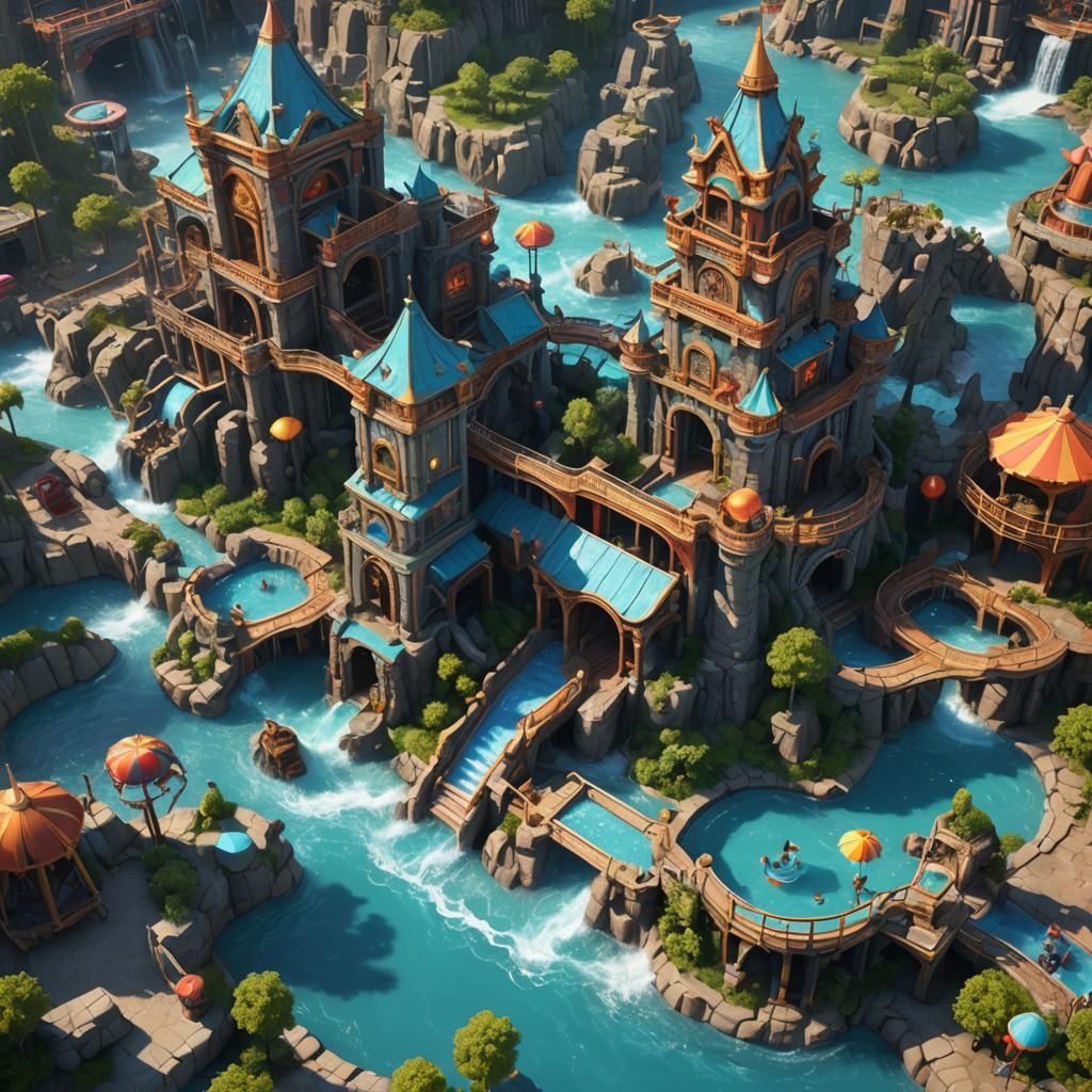 Fantastical Water Park: Detailed Matte Painting