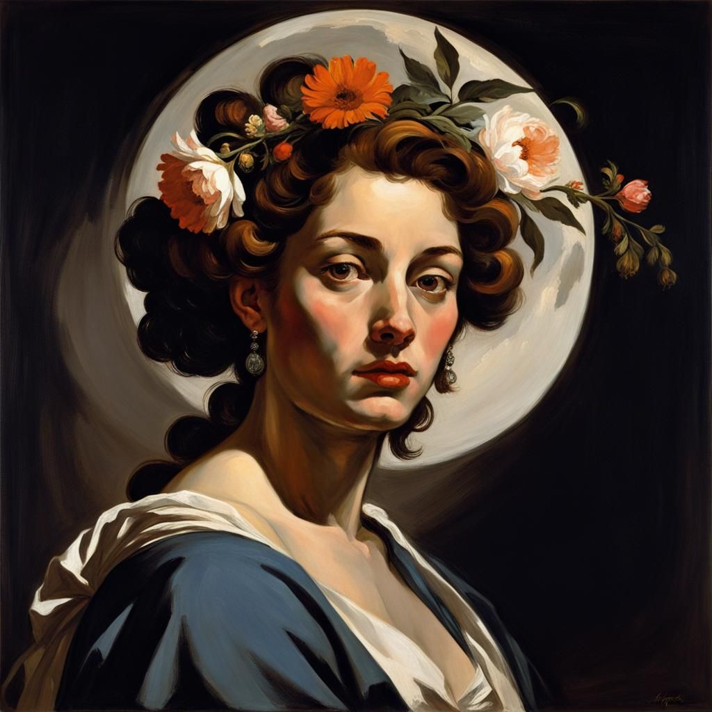 Moonlit Portrait of a Woman in Baroque Style