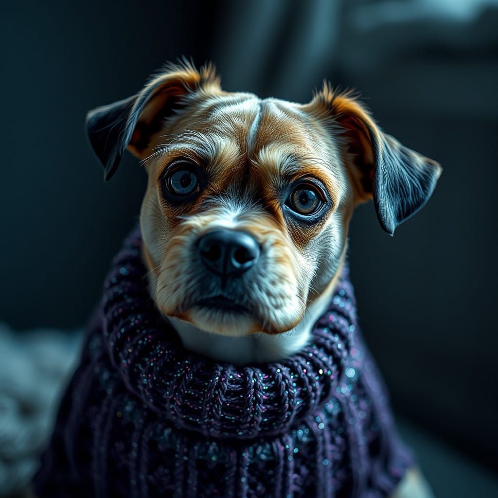 Hyperrealistic Dog in Glitter Sweater