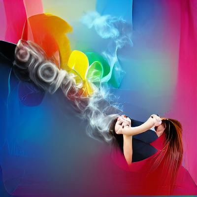 Girl Smoking Cigarette with Rainbow Smoke