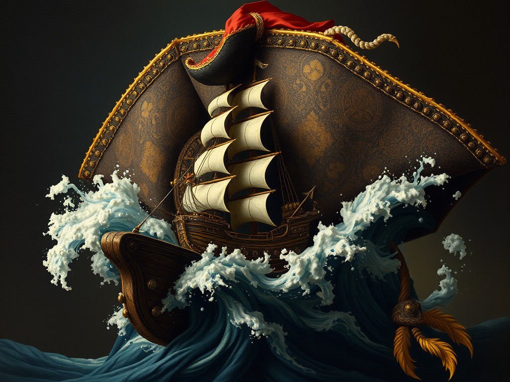 Ornate Pirate Hat with Miniature Ocean Scene