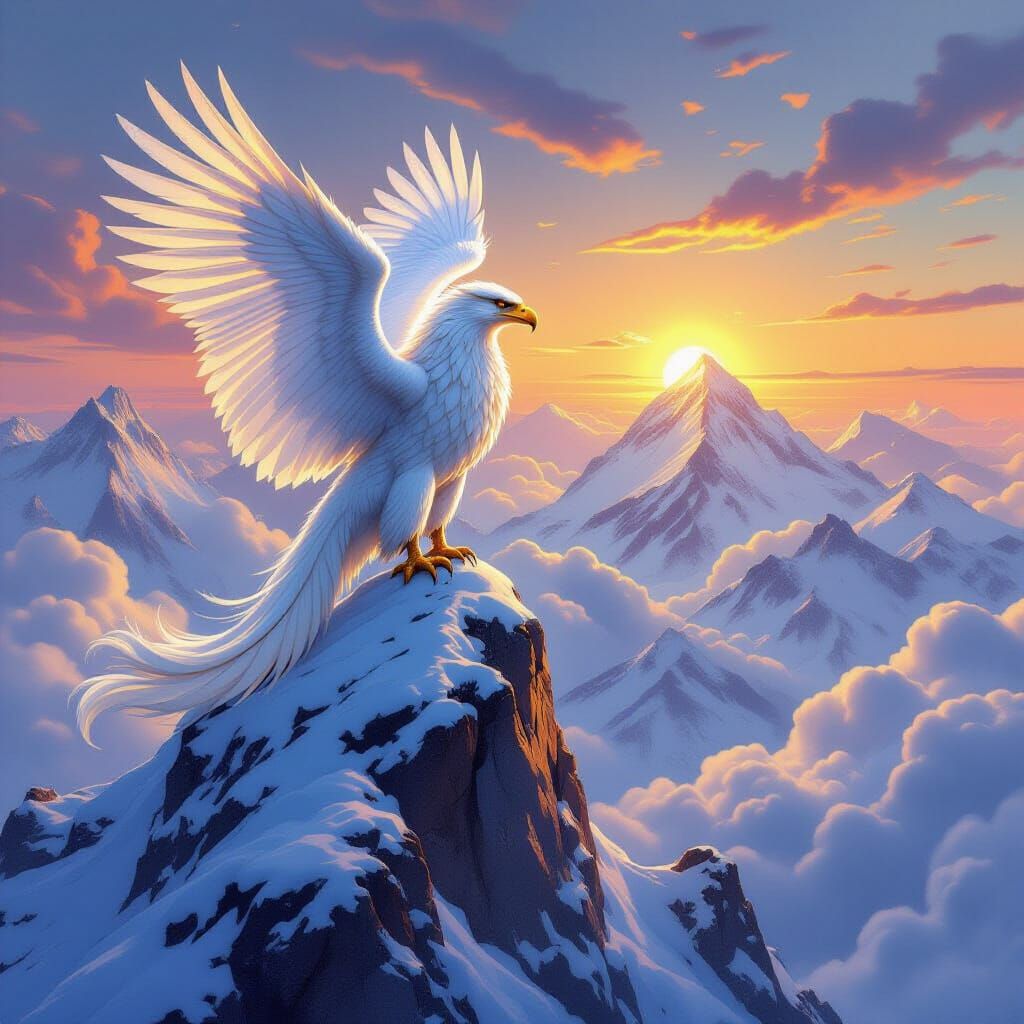 Griffin Surveys Mountain Domain in Hyperrealistic Fantasy Ar...