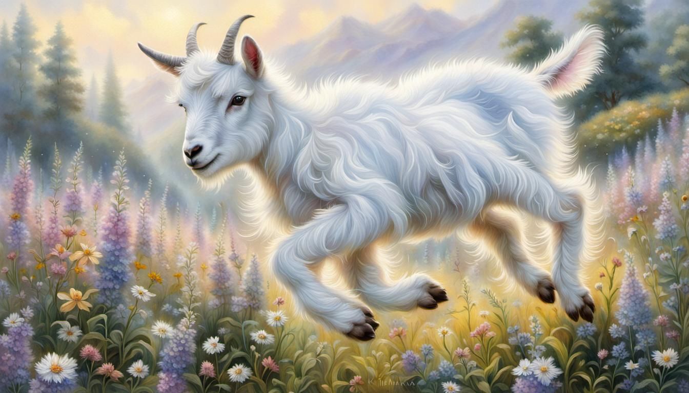 A fluffy white baby goat,