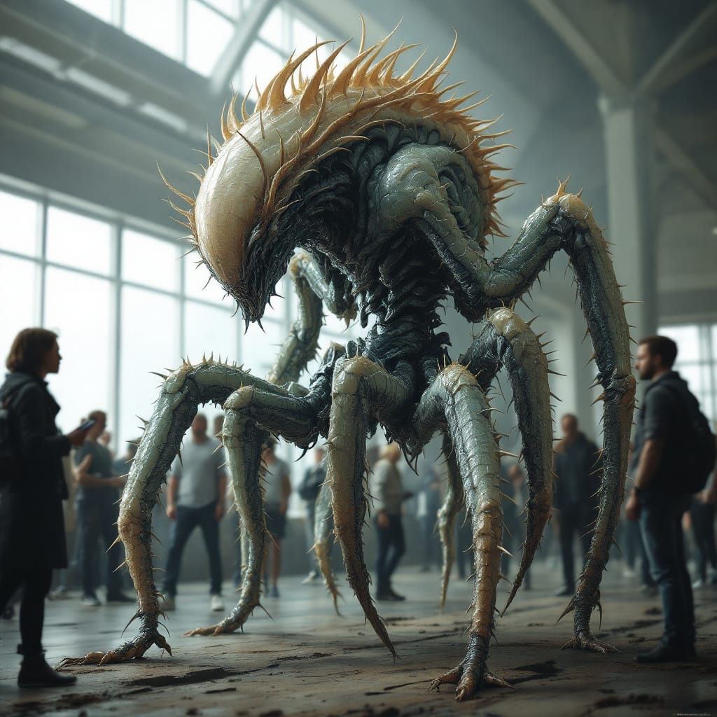 Otherworldly Being: Agile, Six-Legged Alien with Furry Under...