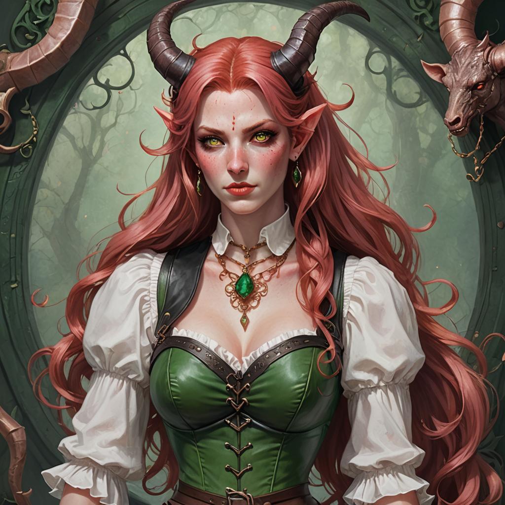 Tiefling with Pink Hair and Acorn Necklace