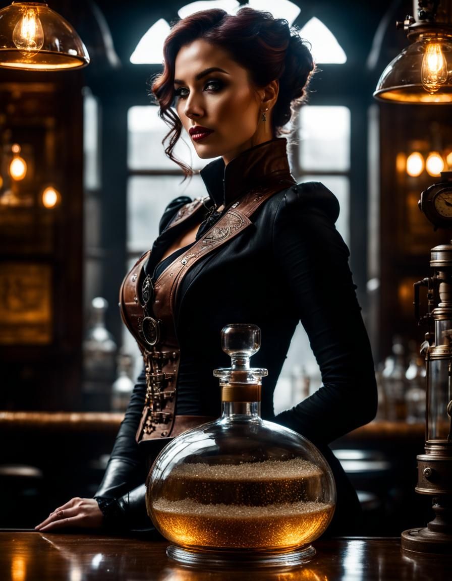 Woman in Steampunk Bottle: Photorealistic Dark Fantasy