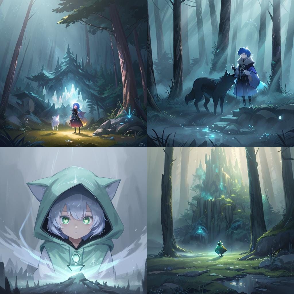 Enchanted Anime Wizard Surrounded by Wolves in Vibrant Fanta...