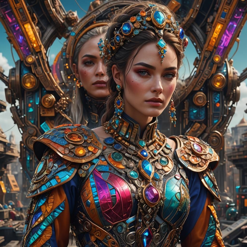 Beautiful Woman in Colorful Clothing: Hyperrealistic Portrai...