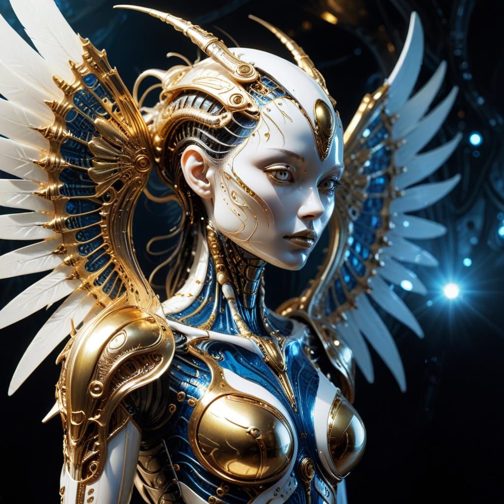 Cybernetic Angel in Biomechanical Aesthetic