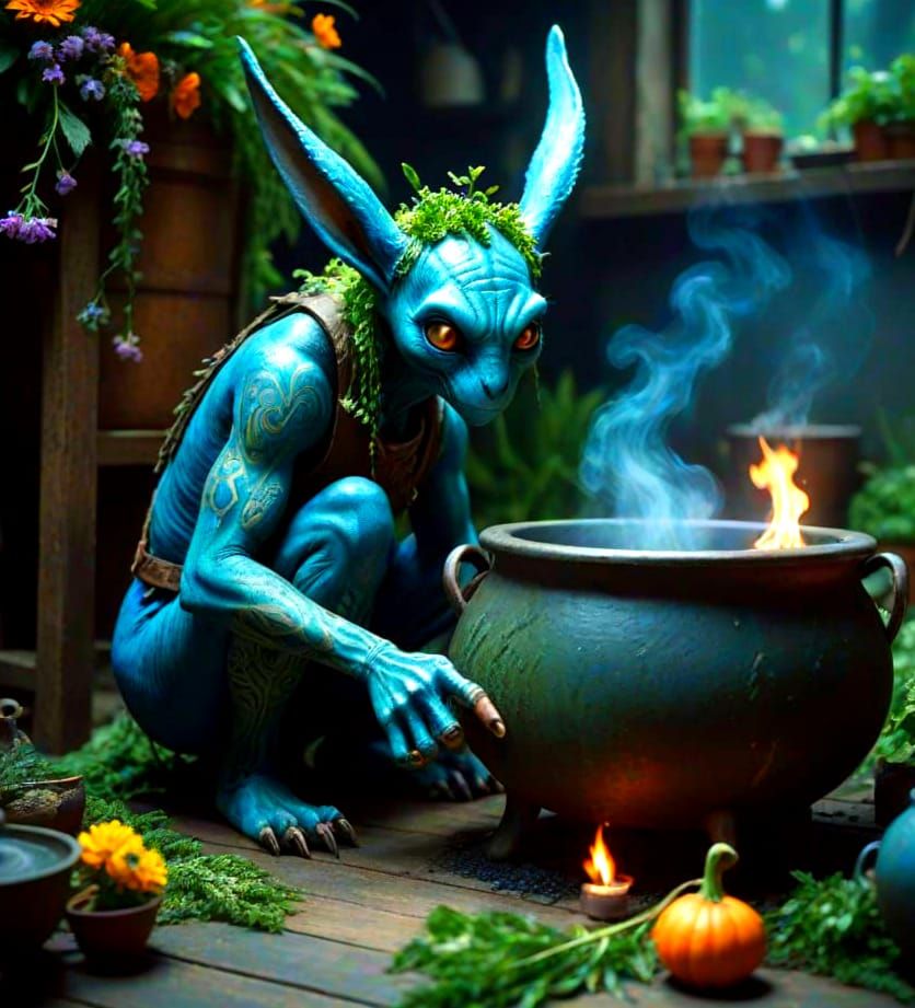 Tattooed Creature in Mystical, Film-Noir Style