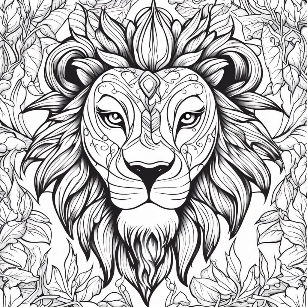 Lion Face Line Art for Adult Coloring Book