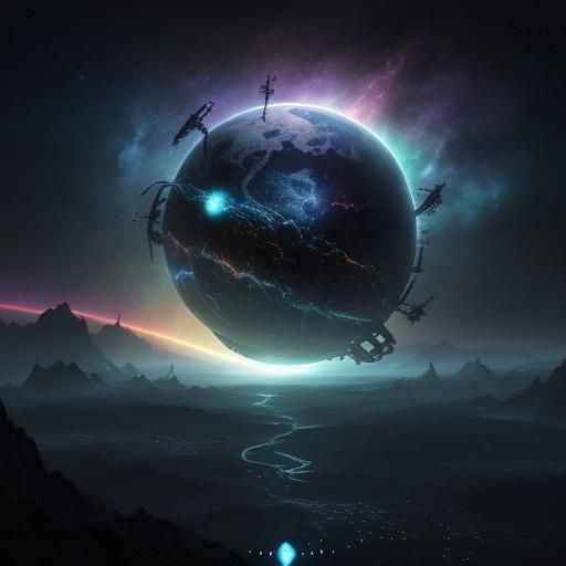 Sci-Fi Space Spider Attacks Earth: Dark Fantasy Concept Art