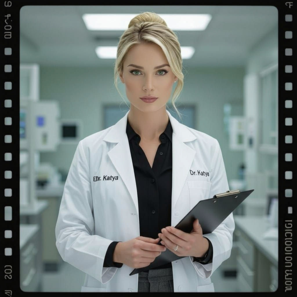 Dr. Katya: Cinematic Portrait of a Platinum Blonde Doctor