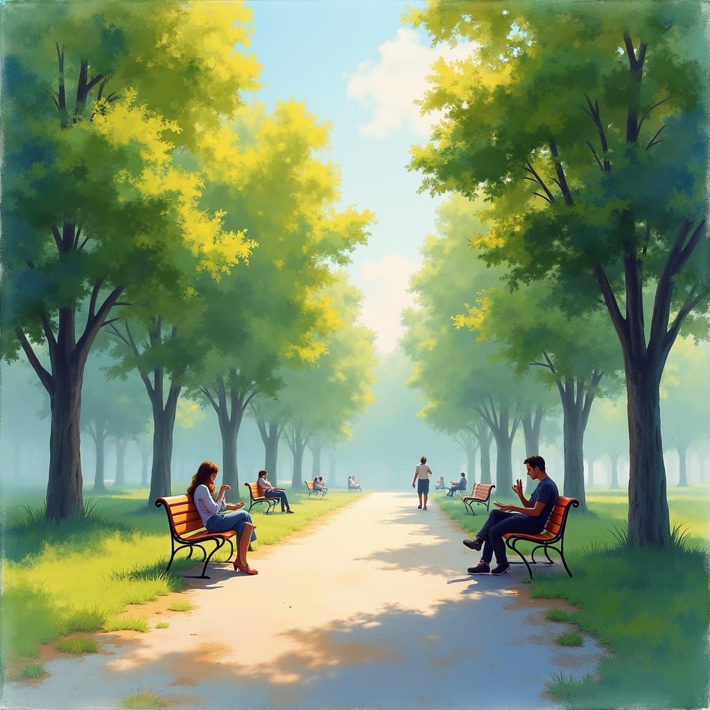 Ethereal Abstract Watercolor Park Scene