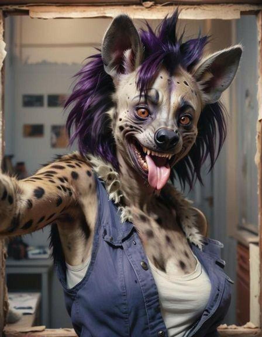 Laughing Hyena Selfie in Scuzzy Apartment