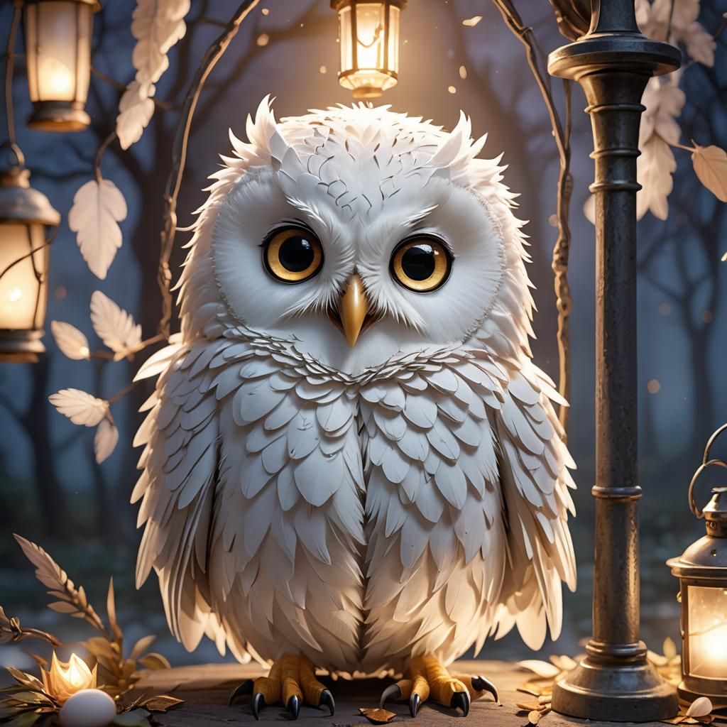 Adorable Baby Owl Portrait in Moe Anime Style