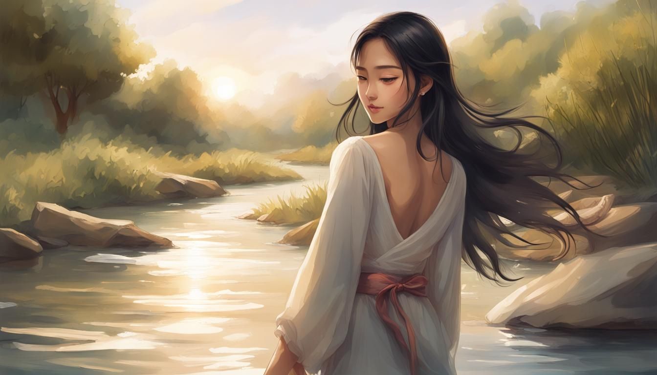 River Nymph Washing Clothes: Graffiti Art Style