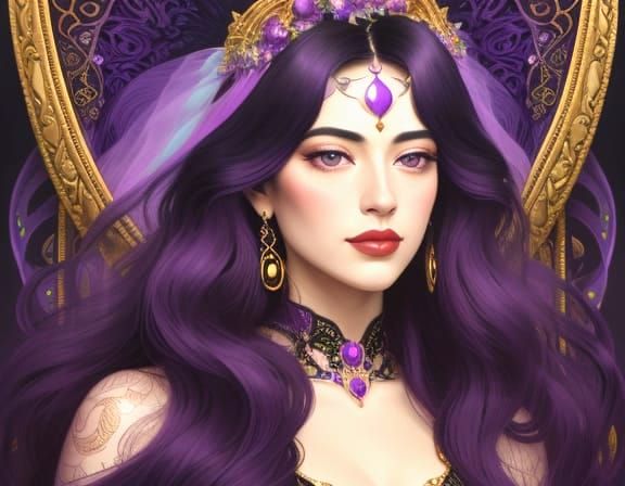 Amethyst Letter A in Triadic Colors, Klimt-Dali Style