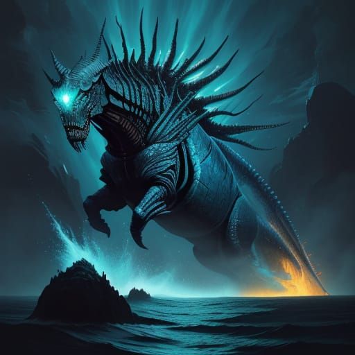 Colossal Golden Leviathan Emerges from Darkness in Vibrant O...