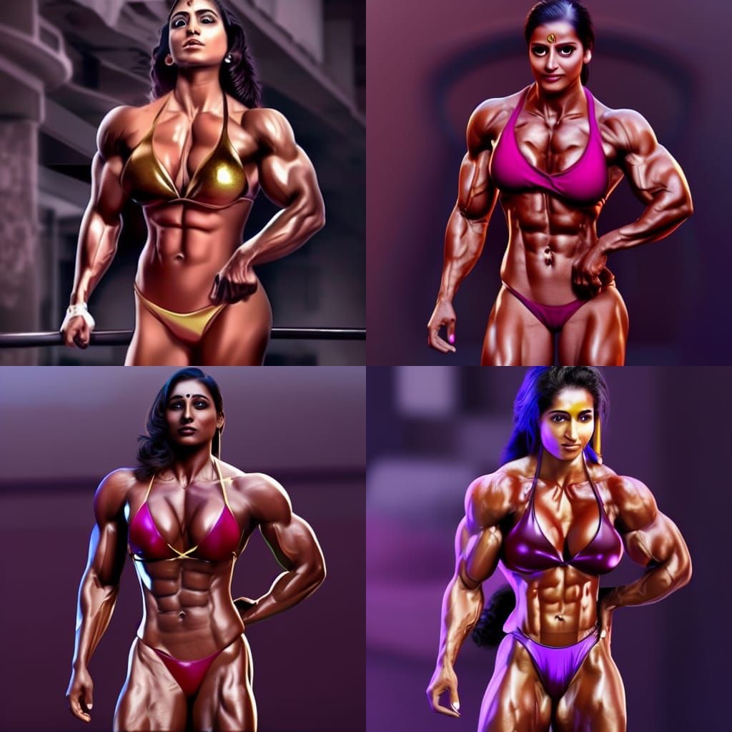 Indian Bodybuilder in Gold Bikini: Graphic Novel Style