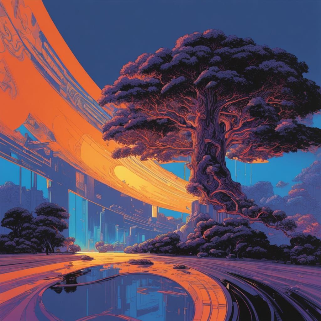 Ethereal Fractal Tree Illuminated by Electric Blue Lightning