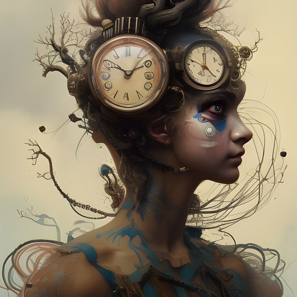 Anime Wonderland Girl with Clock Face, Digital Art