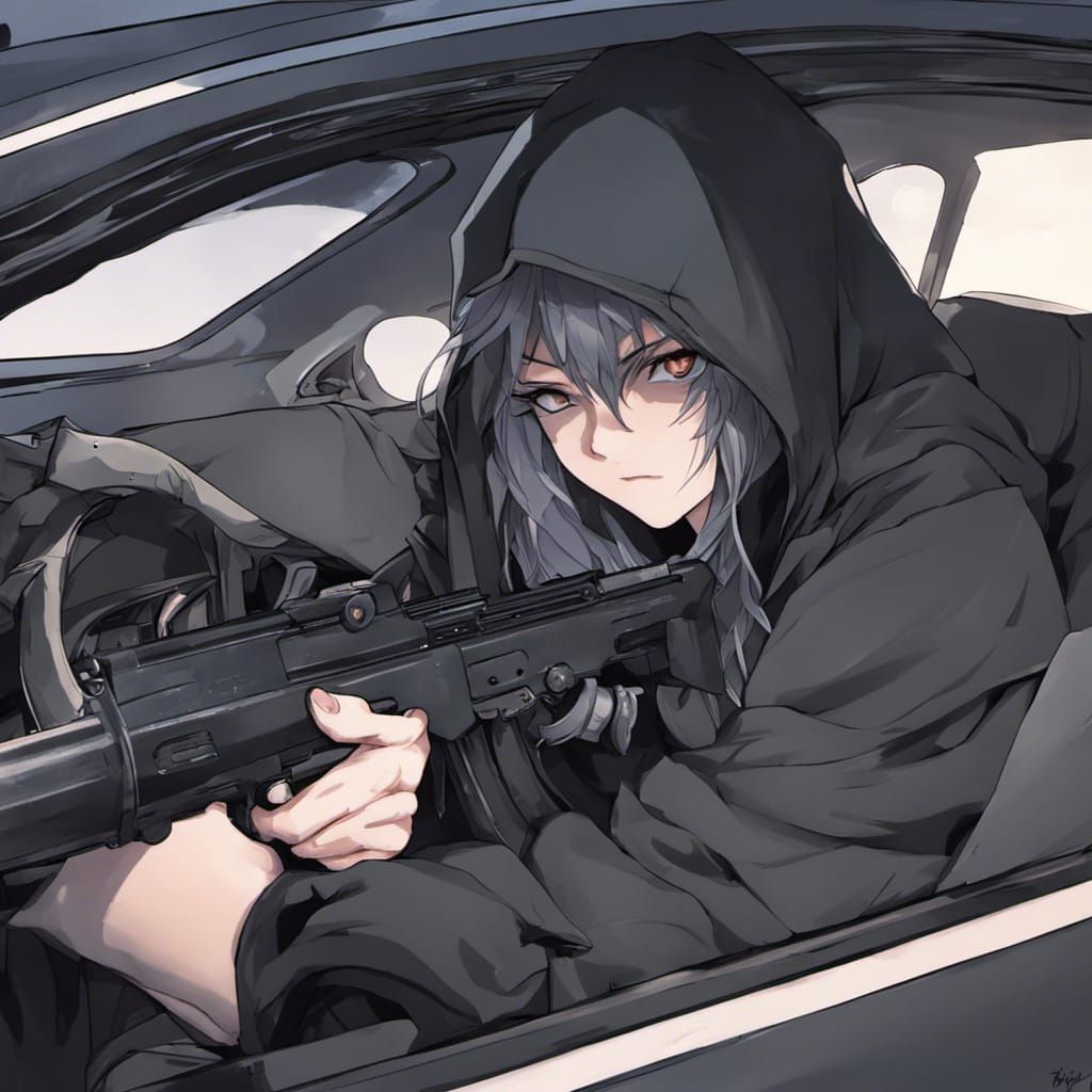 Hooded Mage Drive-By: Anime-Style Manga Art