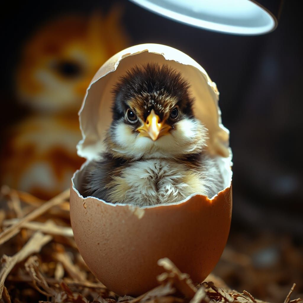 Grumpy Chick in Eggshell Hat, Detailed and Vivid