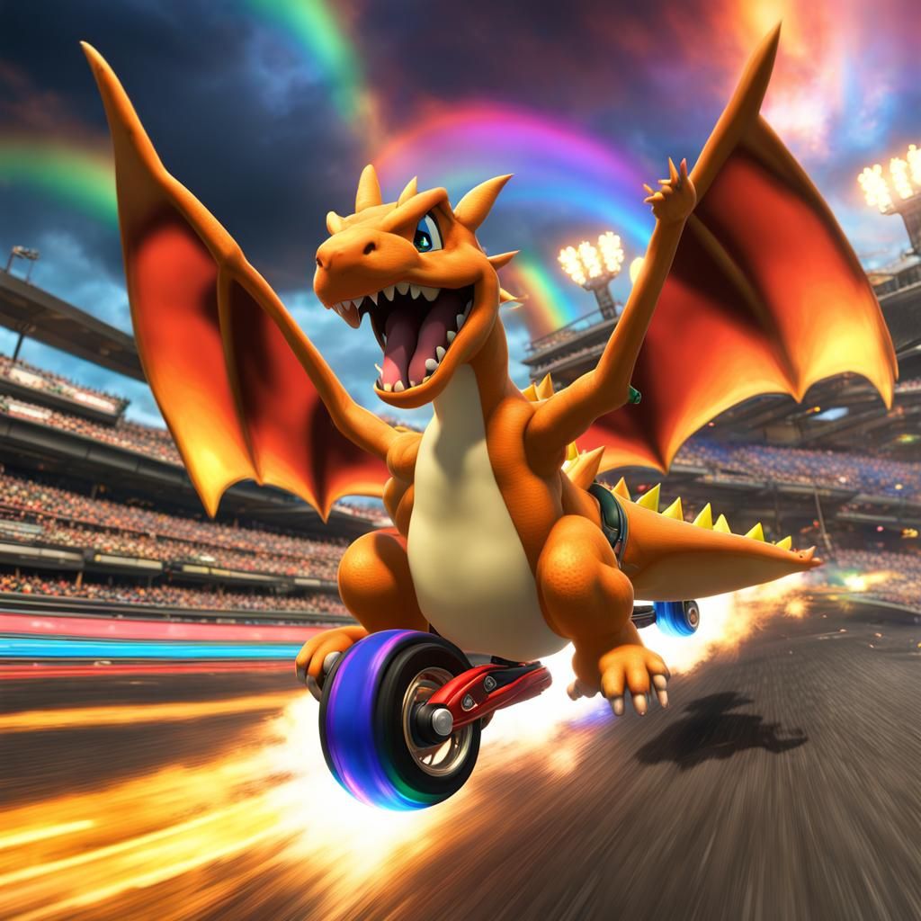 Charizard Wins Mario Kart 8 on Rainbow Road
