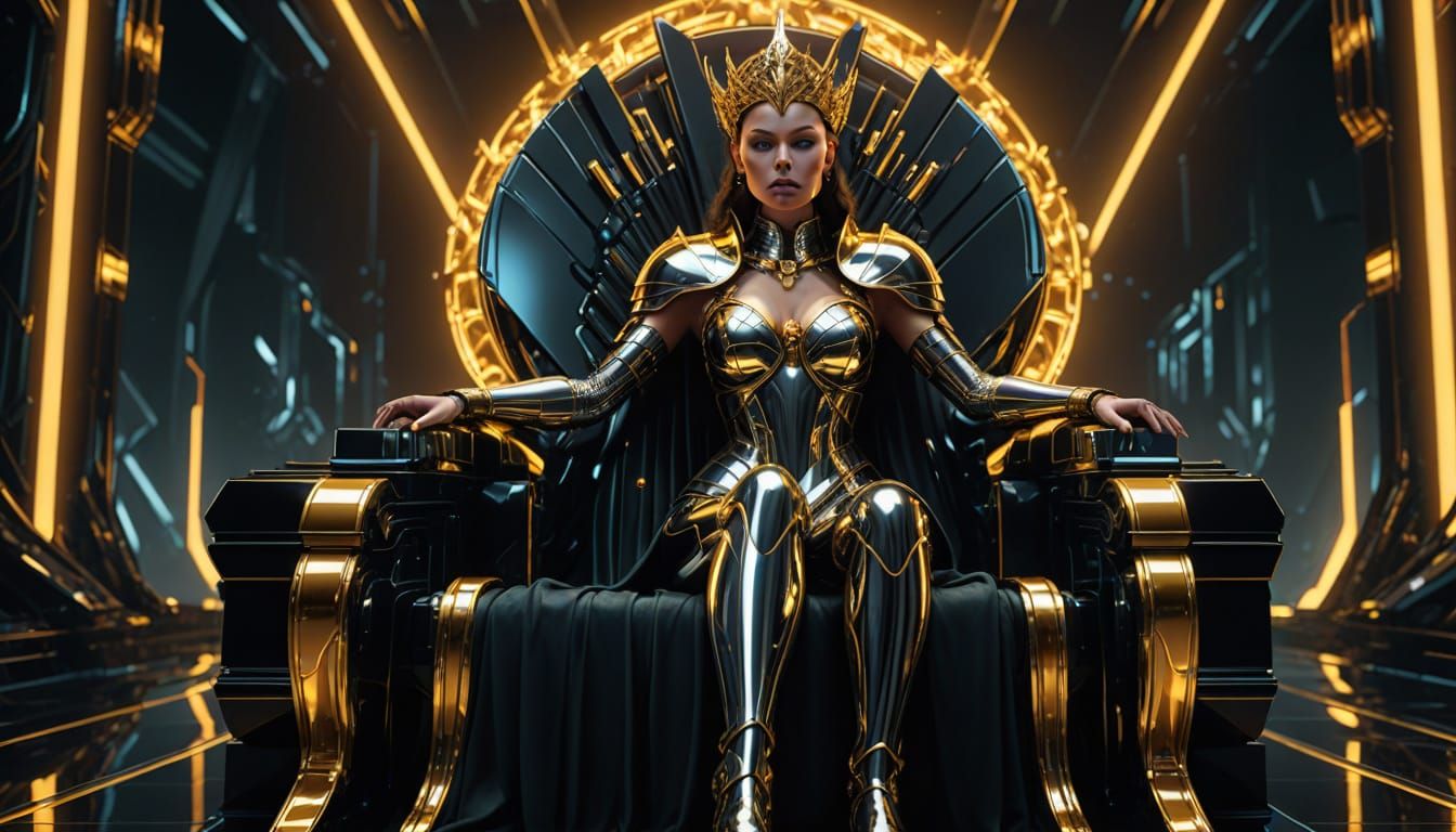 Futuristic Warrior Queen on Obsidian Throne
