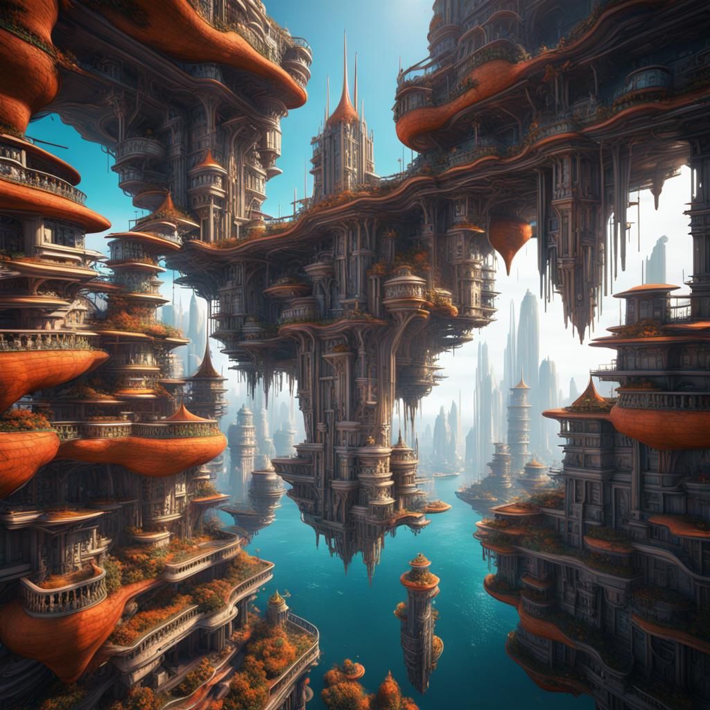 Fantastical Floating City in Detailed Matte Painting