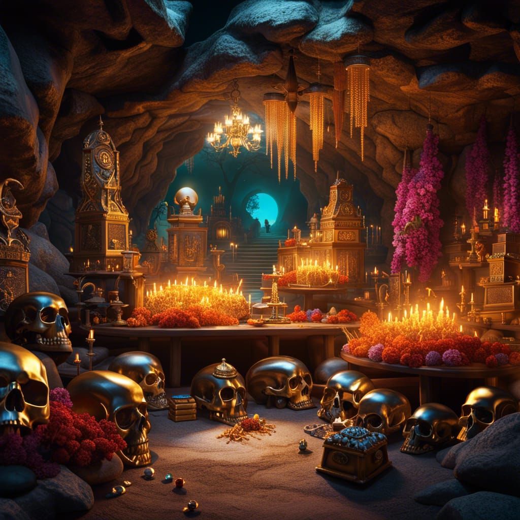 Treasure Cave Hideout in Hyperrealistic Style