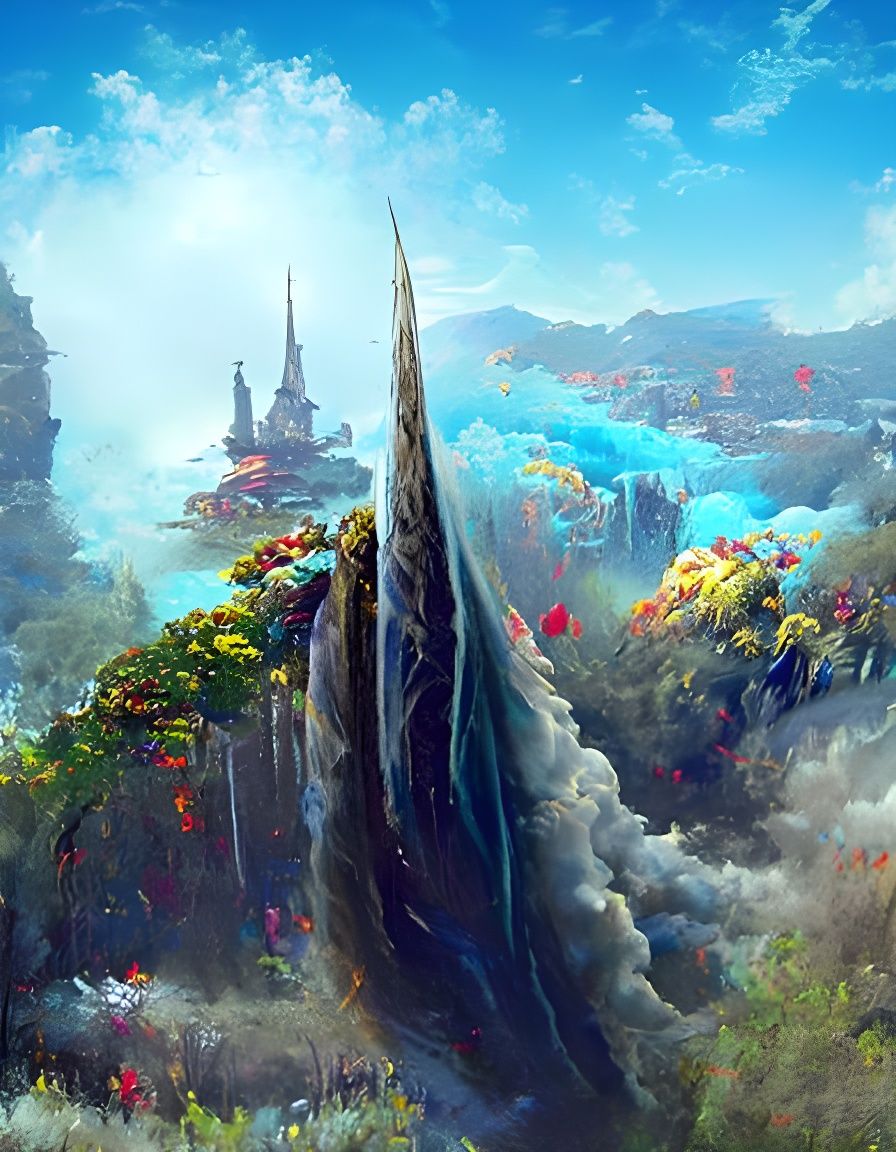 Fantasy Valley Village with Blue Dragon, Hyperdetailed