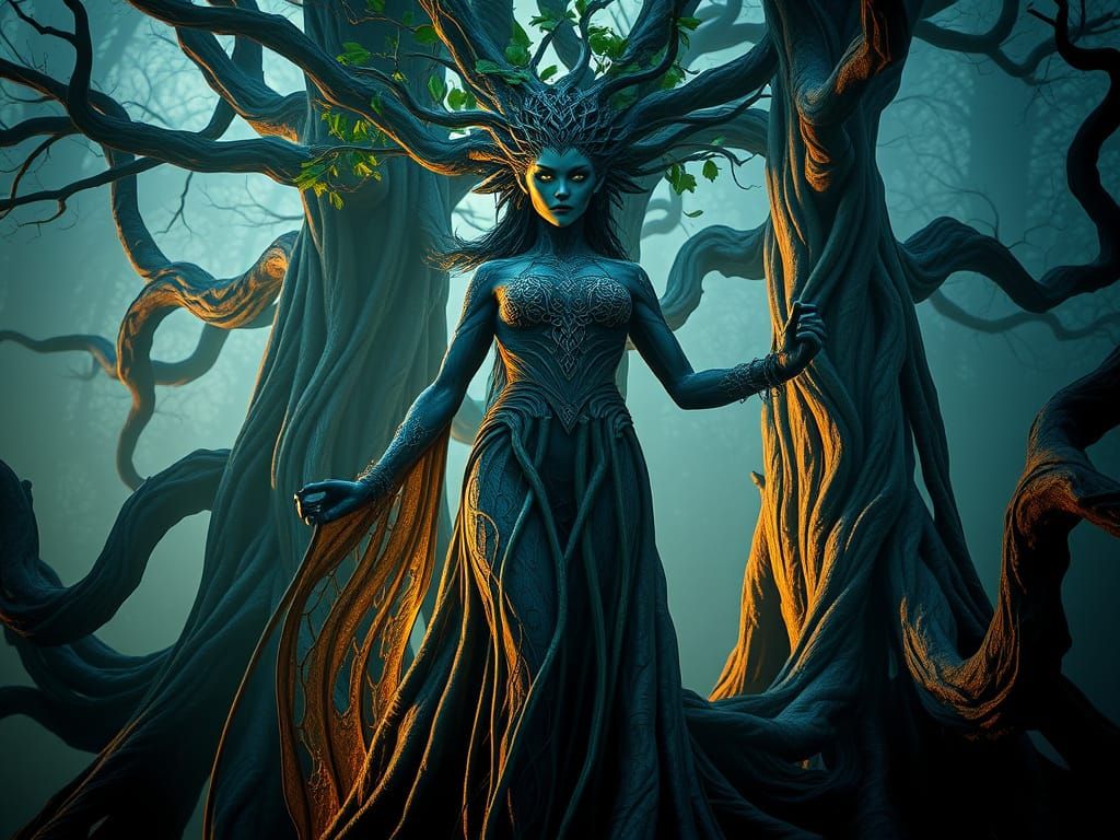 Majestic Tree Goddess in Eldritch Twilight Realm